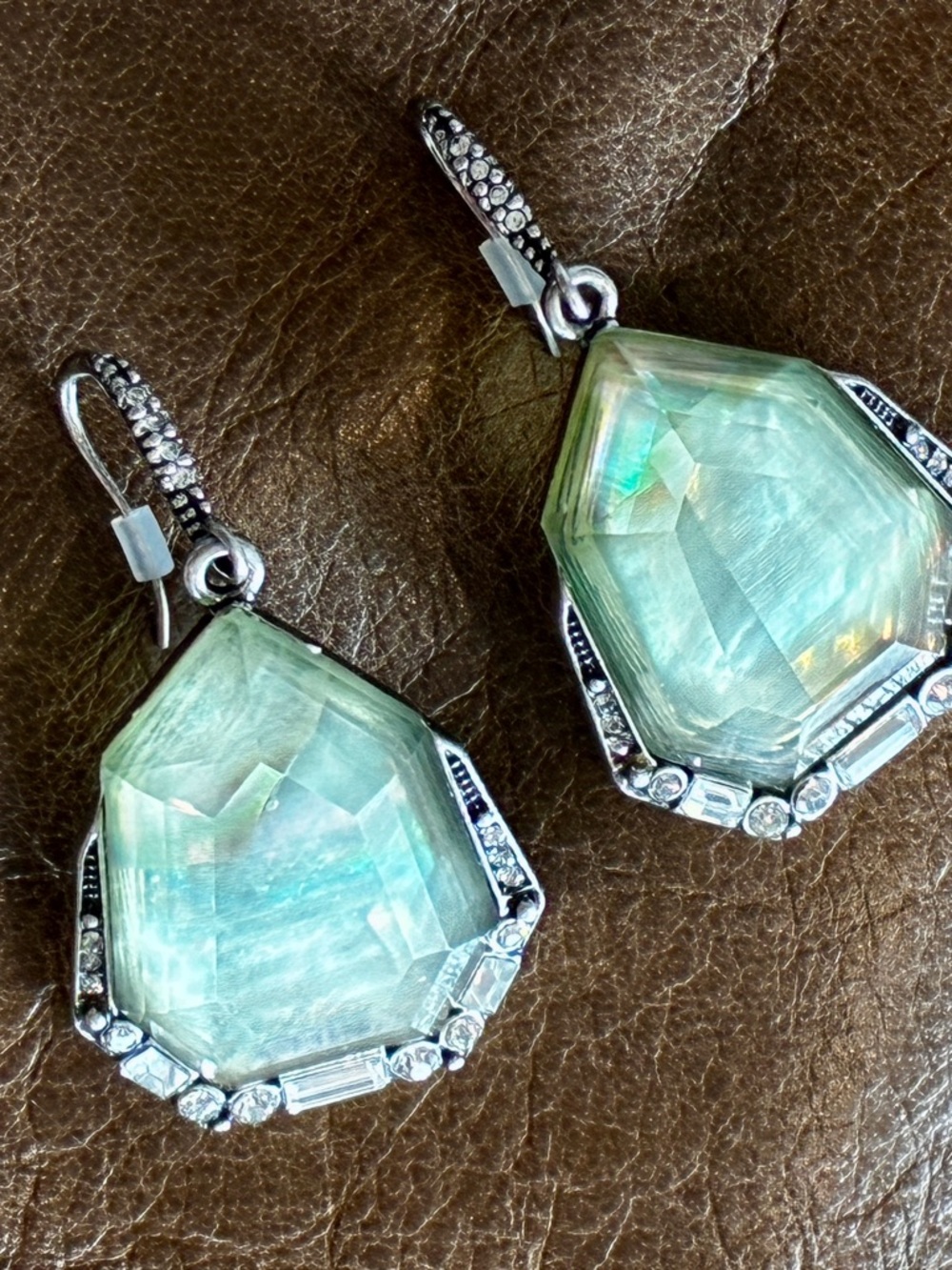 Chloe + Isabel Green Statement Drop Earrings Crystal Accents NWT - Picture 4 of 7